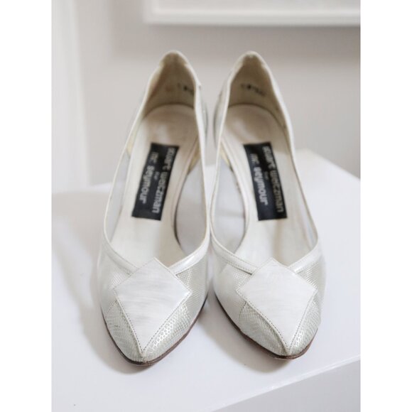 Vintage Stuart Weitzman for Mr Seymour White Painted Leather Mesh Stiletto Heel - Picture 2 of 10
